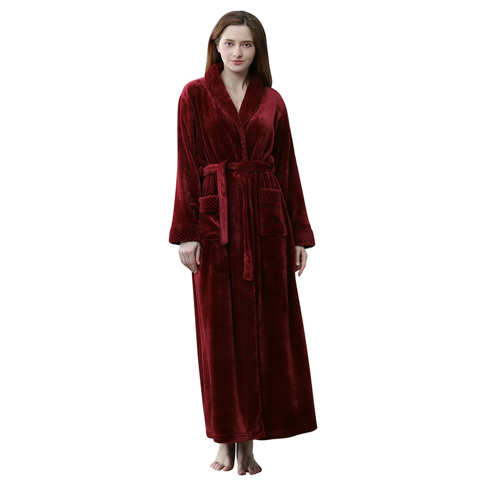 Accappatoio leggero da donna, invernale, in pile, taglie lunghe, elegante