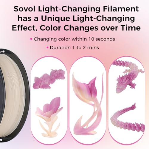 Image of Sovol 3D Printer Photosensitive Filament Single Color Light Change PLA 1kg (2.2 lbs) Spool 3D Printing Materials, Dimensional Accuracy + /- 0.03 mm, 1.75 mm, Light Change Purple