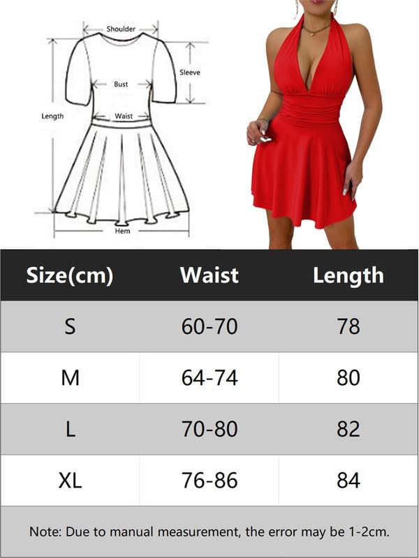 Vestido Mujer Sexy sin Espalda Cuello Halter Mini Vestidos Ajustado Elegantes sin Manga Cuello en V Profundo Vestido Corto de Fiesta Verano Bodycon Casual Vestidos para Coctel Noche Clubwear