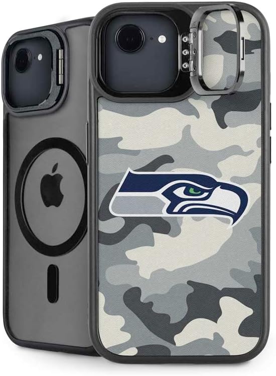 Skinit Kickstand Phone Case Compatible with iPhone 16e - Officially Licensed NFL Seattle Seahawks Retro Logo Design