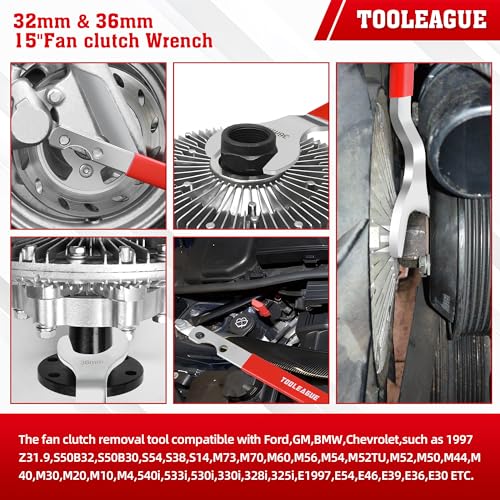 Image of TOOLEAGUE Fan Clutch Wrench Set, 2Pcs, 32mm & 36mm | Fan Clutch Removal Tool Kit,Compatible with BMW,Ford,GM,Chevrolet Water Pump Pulley Holder and Nut Water Hub Removal