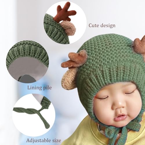 2PCS Baby Winter Hat, Cute Reindeer Antlers Warm Toddler Hat Unisex Soft Crochet Knitted Hat for Toddler Girls Boys4