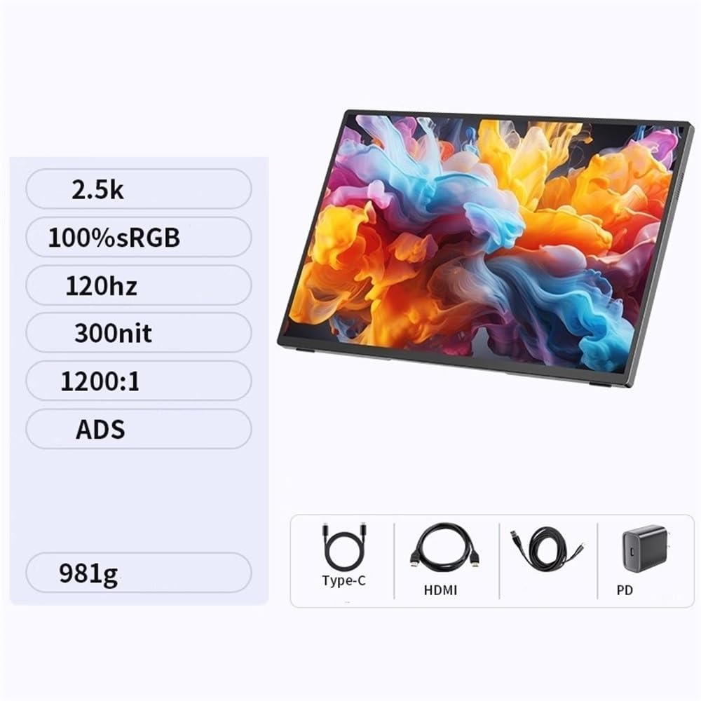 Monitor portatile da 16 pollici con schermo esterno for laptop, risoluzione Full HD 2.5K, 120 Hz, 300 nit Monitor per Smart Working
