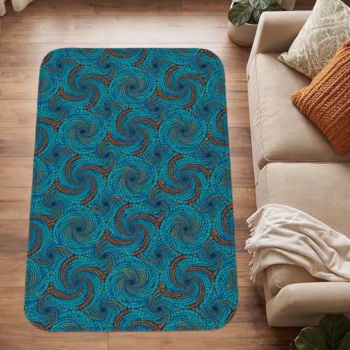 Alfombra turquesa de remolino 3x5 de pelo bajo rectangular para entrada y cocina 5