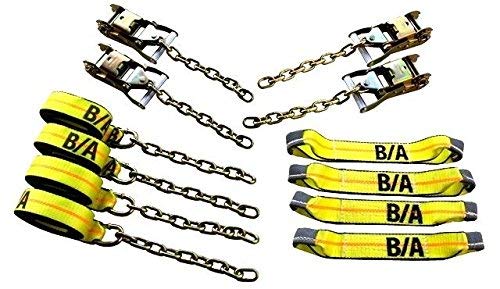 BA Products 38-218C-x1 8 Point Tie Down System Includes Ratchets with Chains and 18' Straps for Rollback