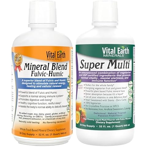 Vital Earth Minerals Detox & Wellness Support – Fulvic Humic Mineral Blend with 70+ Trace Minerals + Super Multi, Liquid Multivitamins, MTHFR Support, 32 Oz Ea Cover