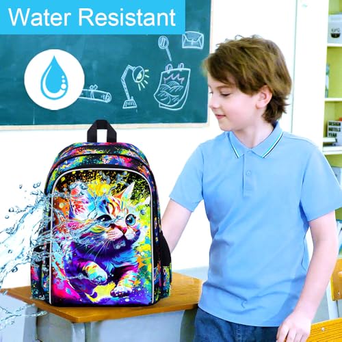 Image of Cat Backpack for Girls, 16 inch Kids Bookbag with Lunch Box,3Pcs School Backpacks for Elementary Preschool Kindergarten (Graffiti)