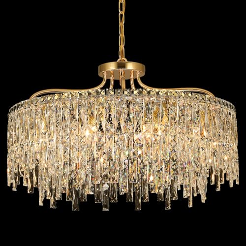 Image of 10 Lights Modern Gold Crystal Chandeliers for Dining Room 28 inch