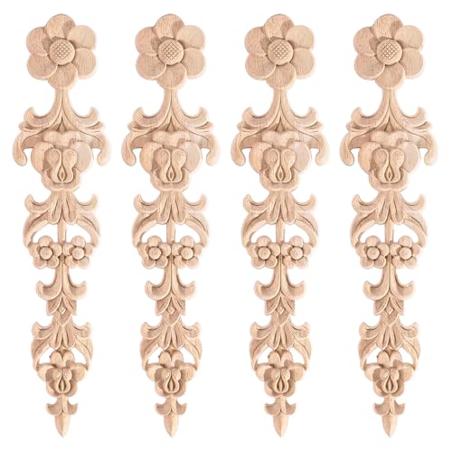 ZONADAH - 4 apliques de madera tallada en esquina de 28 x 6 cm, molduras de madera, marco largo vertical tallado, decoración para muebles, puertas, armarios, ventanas, espejos, decoración