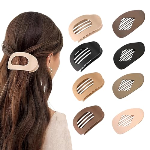 8Pcs Matte No-Slip Flat Claw Clips Duckbill Hair Clips for Women Simple Elegant flat hair clips for Thick Thin Long Short Hairs flat claw clips for women (8Pcs Mix-A)