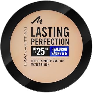 Manhattan Lasting Perfection Compact Makeup, high coverage powder makeup for a natural, matte finish, colour. 003 Sesame, 7g