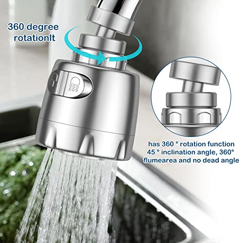 Vinabo Wasserhahn-Luftsprudler, 360-Grad-drehbarer Schwenkkopf, Wassersparender Siebstrahlregler, Wasserhahnaufsatz, Doppelfunktional Mischdüse, geeignet für Küche, 22 mm Innengewinde
