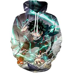 FLYCHEN Hombre Sudaderas con Capucha My Hero Academia Impresión 3D Manga Japonesa Todoroki Shoto All Might - Verde 01 - L