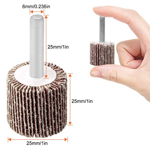 Aselected ASUS-FLAPWHEELS-1X1IN80G-10P 1 Inch X 1 Inch X 1/4 Inch Shank Mounted Flap Wheels, 80 Grit Aluminum Oxide Mounted Abrasive Grinding Tool thumb #1