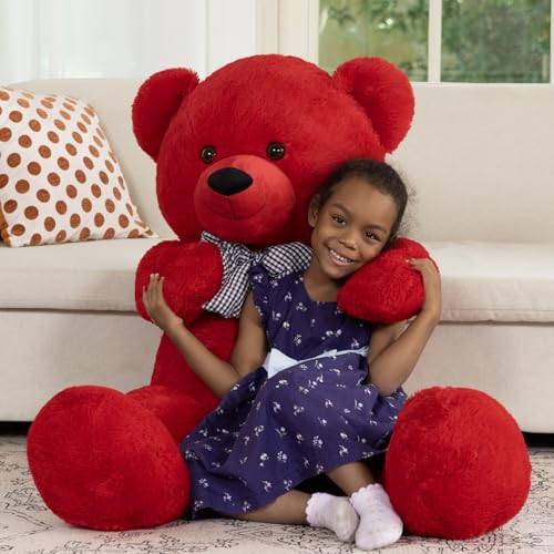Image of MaoGoLan Big Teddy Bear 55 inches,Life Size Big Plush Stuffed Animal,Adorable and Soft Red Teddy Bear Gift for Christmas,Valentines,Birthday,or Long Distance