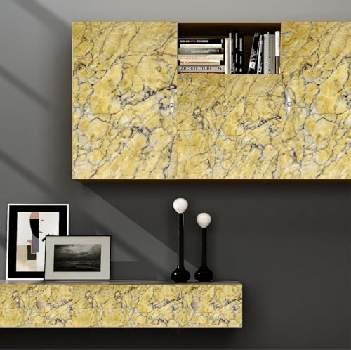 Image of WISDOM Countertop Peel and Stick Marble Contact Paper for Countertops Vinyl Waterproof Self Adhesive Countertop Contact Paper Marble Wallpaper (Yellow Marble Wallpaper, 12x50 inch)