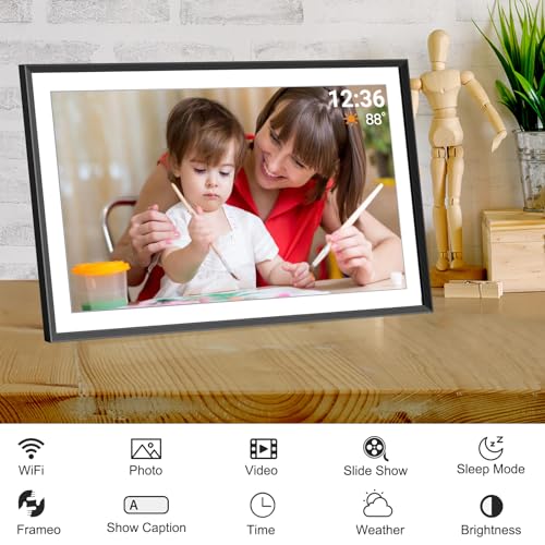Image of Frameo Digital Photo Frame, 15.6 inch 32GB WiFi Large Digital Frame with 1920x1080 Full HD Touchscreen, Wall Mount, Auto Rotation, Easy to Send Photos and Videos