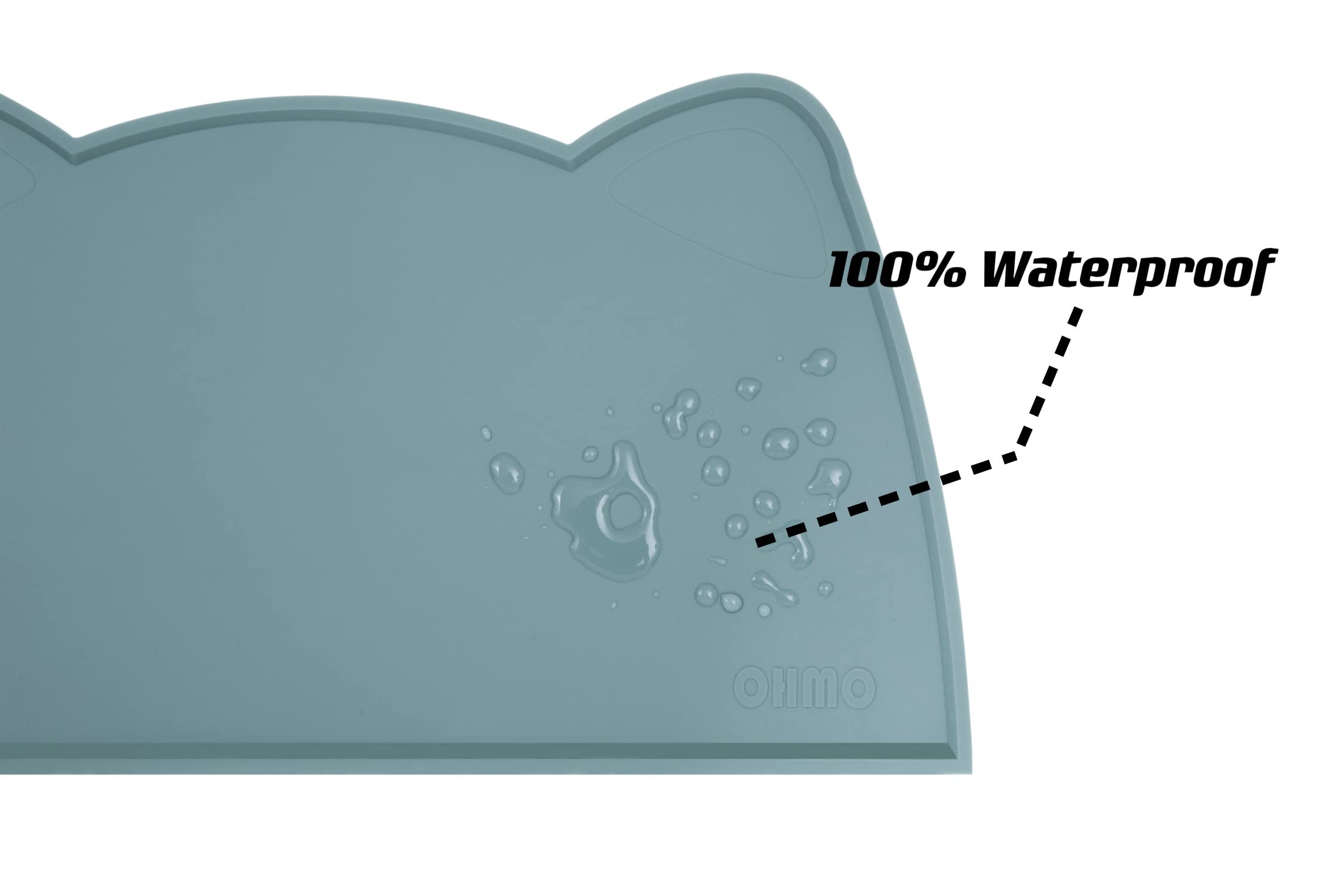 OHMO Tappetino Ciotola per Cani e Gatti in Silicone, Impermeabile Antiscivolo a Prova di Fuoriuscita per Cibo e Acqua, Facile da Pulire, 52x30cm, Azzurro