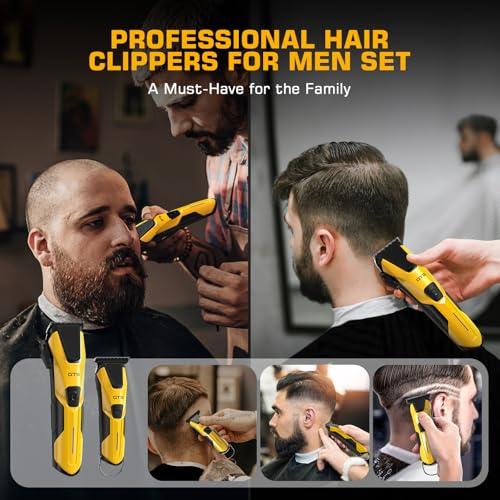 Image of Professional Hair Clippers for Men, Professional Barber Clippers and Trimmer Set, Mens Cordless Hair Clipper for Barbers Haircut Kit Fade Yellow