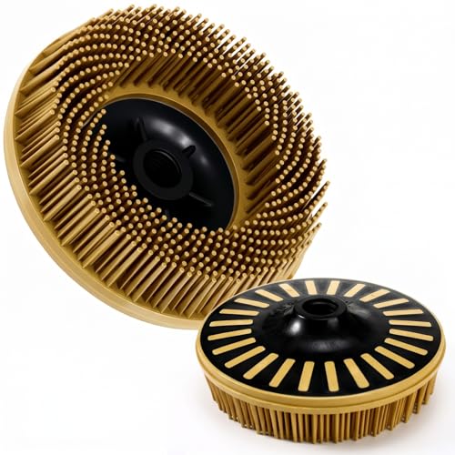 Image of Zhehao 4-1 /2 inch Yellow 80 Grit Bristle Disc with 5 /8 inch-11 Threaded Hub Ceramic-Aluminum Oxide Abrasive Brush for Angle Grinder Remove Paint, Rust, Coatings, Weld Slag, Contaminants Max 12000 RPM Speed