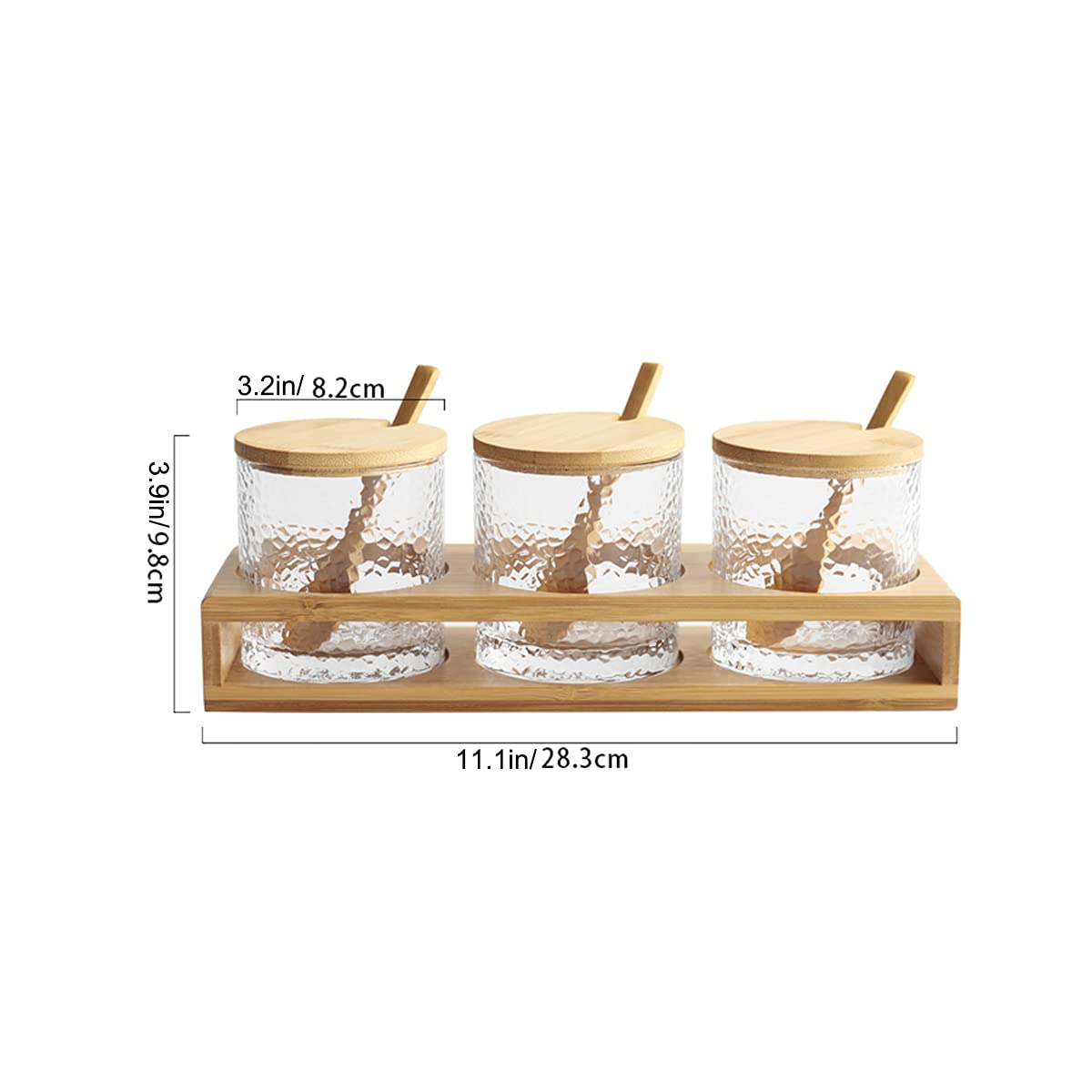 Tarros De Almacenamiento De Especias Ollas De Condimentos Caja De Condimentos Recipientes Azucareros De Vidrio Juego De Tarros De Especias Con Tapa Y Base De Cuchara De Madera, Juego De 2 O Juego De 3