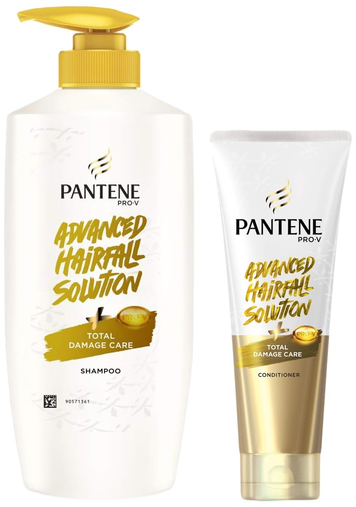 Pantene Advanced Hairfall Solution, Total Damage Care Shampoo, Pack of 1, 650ML, Gold & Pantene Advanced Hair Fall Solution Total Damage Care Conditioner, 200 ml