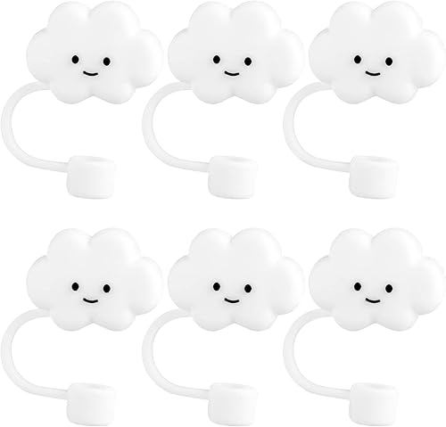 6 tapas de silicona reutilizables con diseño de dibujos animados de nubes, tapones para pajitas para beber, juego de popotes para 0.315 in, para