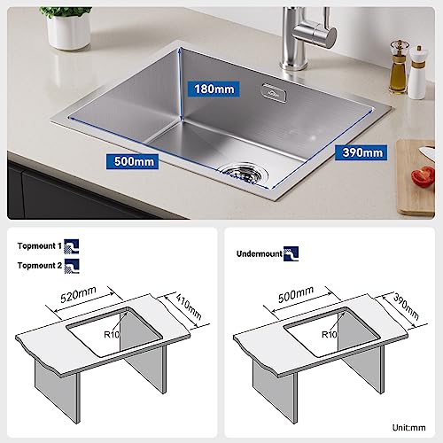 Lavello cucina in acciaio inox 55x45cm, Auralum