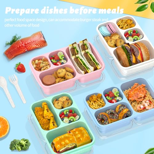 Large Capacity Bento Box for Adults, 4-Piece Set – Stackable Lunch Box with 4 Compartments, Microwave & Dishwasher Safe, Reusable Meal Prep Containers, Snack Containers for Kids & Adults (4 Colors) - Image 3