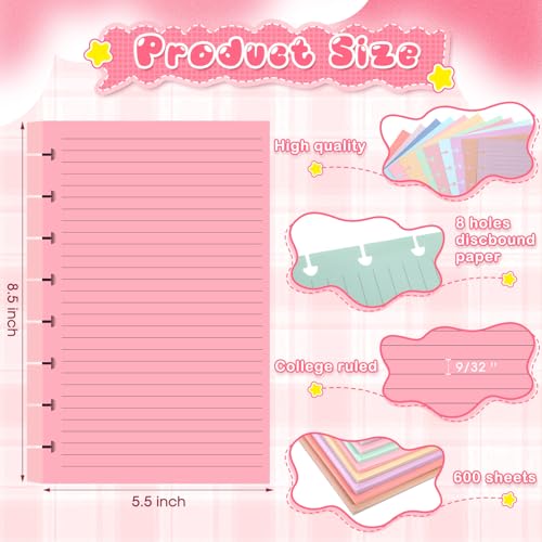 Feuilles lignées format demi-lettre A5 pour trier vos notes par couleur