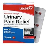 LEADER Urinary Pain Relief Maximum Strength, Fast Relief of UTI Pain, Burning & Urgency, Urinary Tract Infection, Phenazopyridine Hydrochloride 99.5 mg, 12 Tablets