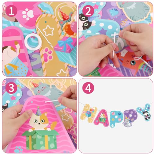 Image of Hooqict Happy Birthday Banner Cat Birthday Decorations Colorful Party Banner Garland Sign for Kids Girls Boys 1st 2nd 3rd Funny Cat Themed Birthday Party Decorations Supplies