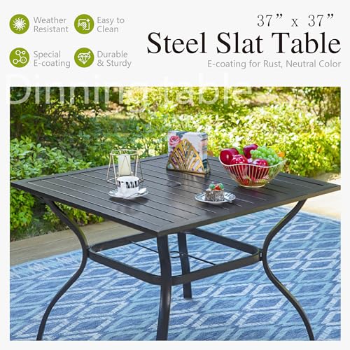 Phi Villa E02GF070105903-TC 37 Inch Patio Table For 4, Metal Outdoor Dining Table With E-Coating, Square Steel Slated Outdoor Table thumb #3