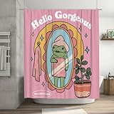 Jakayla Hello Gorgeous Frog Shower Curtain Cute Pink Cartoon Bathroom Decor 72x72 Fun & Uplifting for Women, Teens, Dorm Rooms