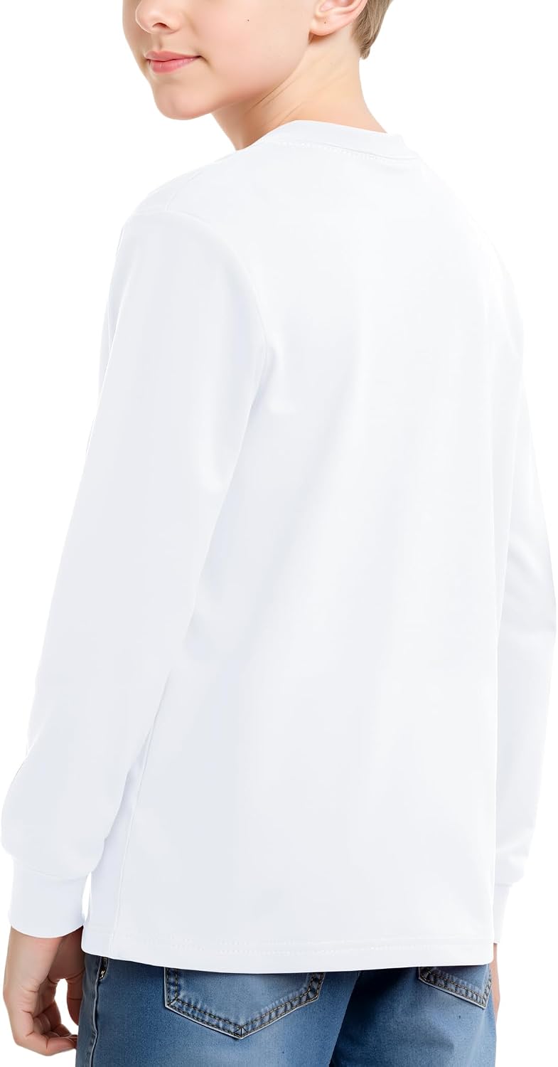 Auranso Boys Long Sleeve Shirts Crewneck Cotton Kids T-Shirts Solid Color Basic Tee Tops