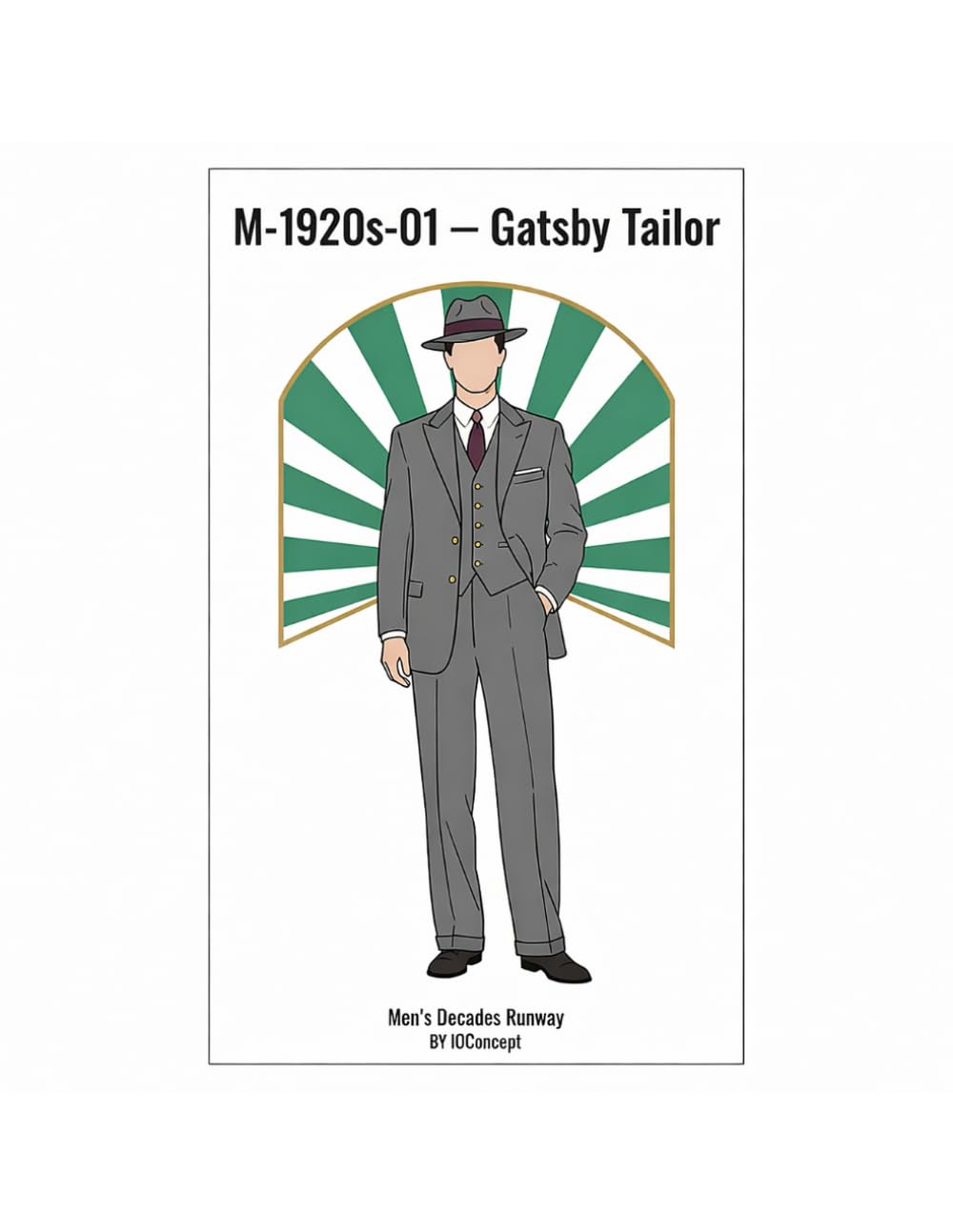 M-1920s-01 — Gatsby Tailor: Men’s Decades Runway (IOConcept Fashion Coloring Catalog)