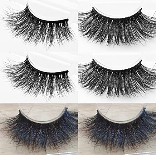 Arimika 3 Styles 6 Pairs 25mm Lashes for Halloween, Super Long Thick Dramatic 3D Mink False Eyelashes, Round Criss Cross with Full Volume Fluffy 3D Mink Book Lashes, Luxurious Handmade Reusable Strip Lashes