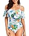 Tempt Me Women One Piece flounce Swimsuit Pineapple Printed Off Shoulder Bathing Suit White S