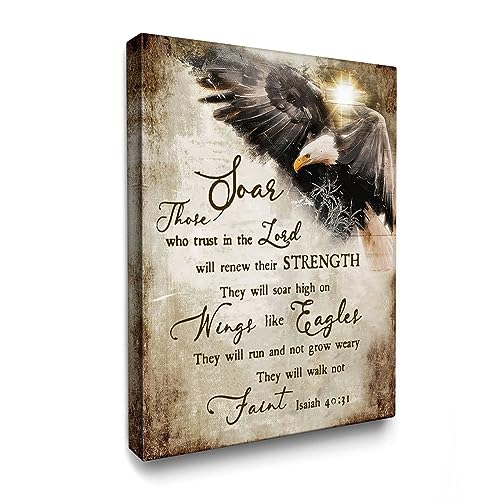 Luslya Bald Eagle Christian Canvas Wall Art Motivational Quotes Eagle Painting Wall Decor Framed Posters Home For Living Room Bedroom Bathroom Decoration 12X16 Inch cover