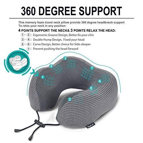 NAPFUN Neck Pillow for Traveling, Upgraded Travel Neck Pillow for Airplane 100% Pure Memory Foam Travel Pillow for Flight Headrest Sleep, Portable Plane Accessories, Dark Grey - Thumbnail 2