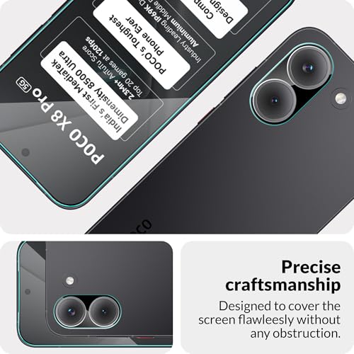 Image of FIRST MART Tempered Glass for Poco X8 Pro with Black Camera Lens Protector & Installation Kit | HD Clear, Edge-to-Edge, Scratch Resistant, Case-Friendly | Pack of 1