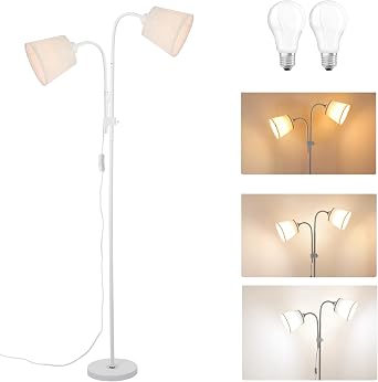 Floor Reading Lamp, Adjustable Height Bendable Short Standing Corner Lamps | Tall Floor Lamps for Living Room Bedroom Office, 2x12W LED Bulb Included