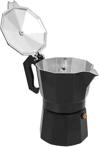 Miniatura 3 de Olla para hacer café expreso, 5.1 fl oz, 3 tazas de aluminio, cafetera italiana espresso greca, cafetera percoladora (negro)
