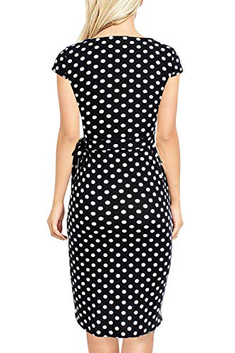 Image of Women's Vintage Cap Sleeves Asymmetrical Neckline Sheath Bodycon Casual Work Cocktail Party Pencil Faux Wrap Dresses