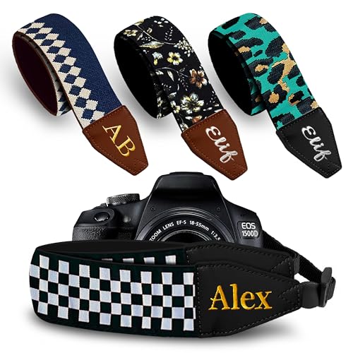 Art Tribute Custom Black White Checkers Camera Strap - Add Your Text and We Make It Especially For You Get Your Own Personalized Stocking Stuffer & Christmas Gift Camera Strap, No Shipping Cost!