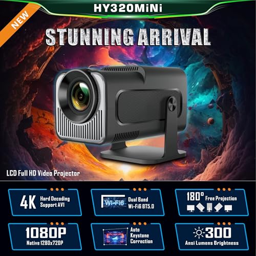 Portable Projector, HY320 Mini Projector with WiFi and Bluetooth, Support 4K 1080P with Dual-Band WIFI6 BT5.0 Android 11, Smart Projector Auto Keystone Correction for Phone/TV Stick/Laptop view 2