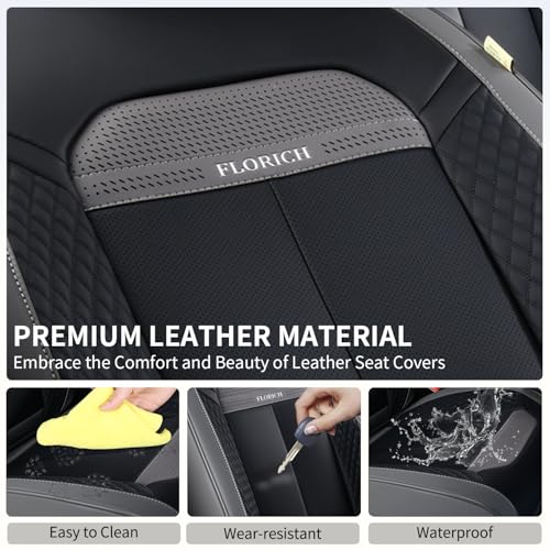 Image of FLORICH 2 Pair Car Seat Covers, Luxury Leather Seat Covers Universal Anti-Slip Driver Seat Cover, Automotive Vehicle Seat Covers fit for Trucks Vans SUVs Sedans (2 Packs, Gary&Black)