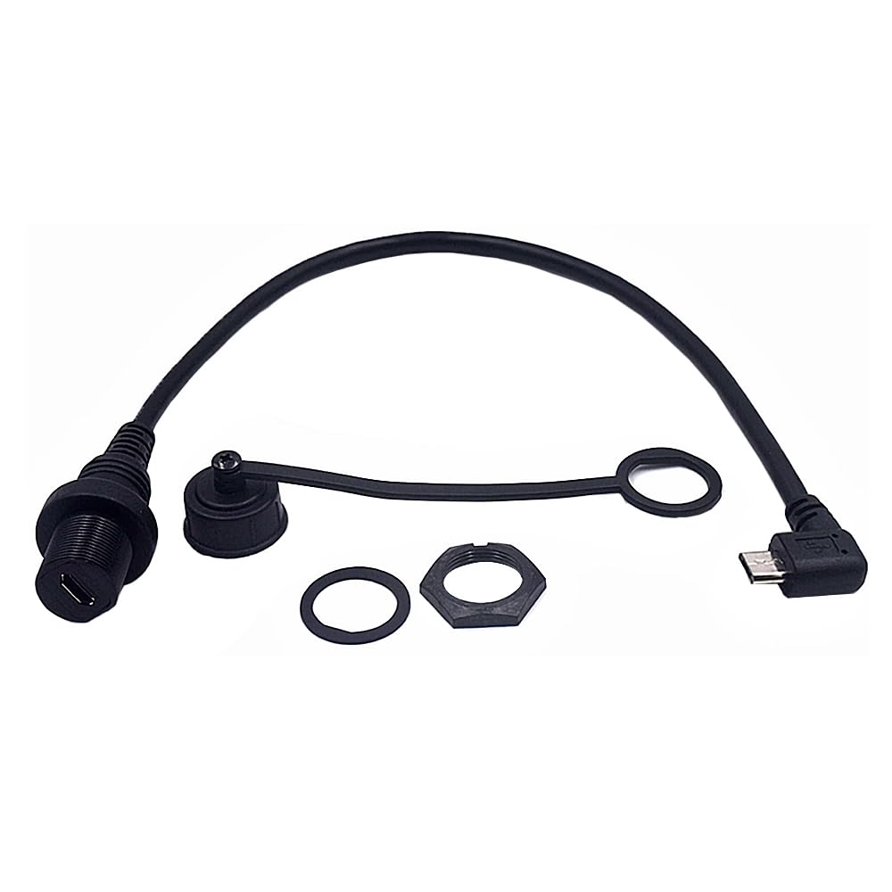 MysRuida Micro USB 5 Pin Flush Mount, 1ft 90 Degree Left Angle Micro USB Male to Micro USB Female Dashboard Panel Extension Adapter Extender Cable for