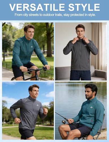 Image of Venzina Sunscreen Jacket for Men Sunproof Jacket for Men UPF 50+ Slim Fit Stand Collar Wind Resistant Packable Breathable Quick Dry Running Bike Outdoor Sports Blue L