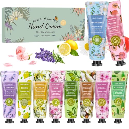 Cremas de Manos Mini, 10 mini set de regalo para mujer crema mano perfumada para manos y pies, ideal para manos secas y agrietadas, pequeño regalo para mujer, novia, Navidad, cumpleaños